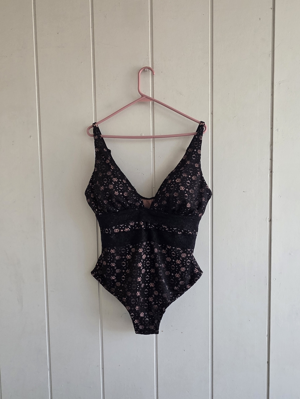 Swimsuits For All Lace Plunge One Piece Swimsuit Size 18 Black